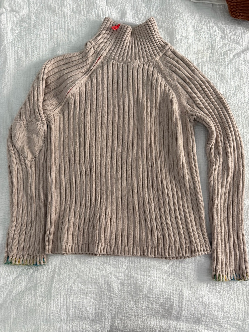 Lisa Todd Ribbed Turtleneck Sweater in Light Taupe.